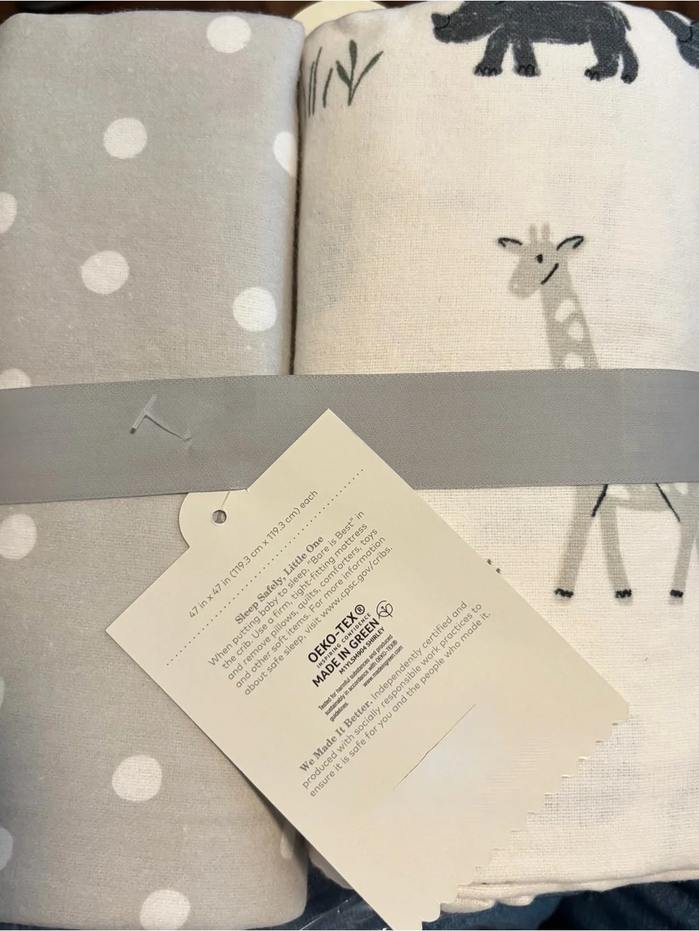 Cloud Island Gray Polka Dot & White Giraffe Flannel Baby Blankets - 2 Pack